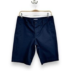 LANDS' END Women's Classic Chino Shorts Size 8 Navy Blue Preppy Long Shorts